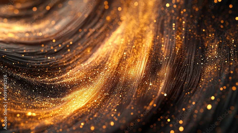 Poster abstract swirls of golden particles and shimmering light creating an enchanting, mesmerizing backgro