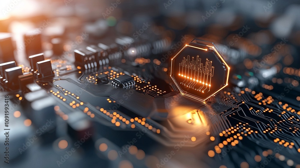 Aufkleber siamrat blockchain network glowing hexagonal nodes digital circuit board technology illustration fut