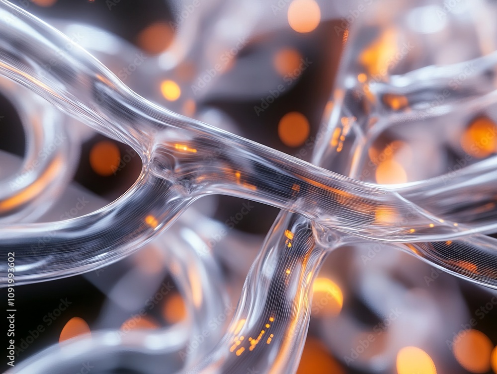 Poster exploring transparent tubes in a detailed data network digital art abstract environment close-up vie