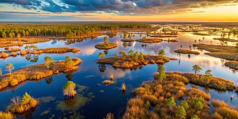 A symphony of golden hues reflected in tranquil waters, painting a serene landscape of nature's embrace.