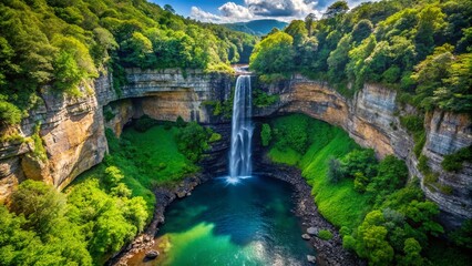 Obraz premium Breathtaking Lovers Leap Falls Surrounded by Lush Greenery and Cascading Water, Perfect for Nature Lovers and Photography Enthusiasts with Ample Copy Space to Enhance Your Message