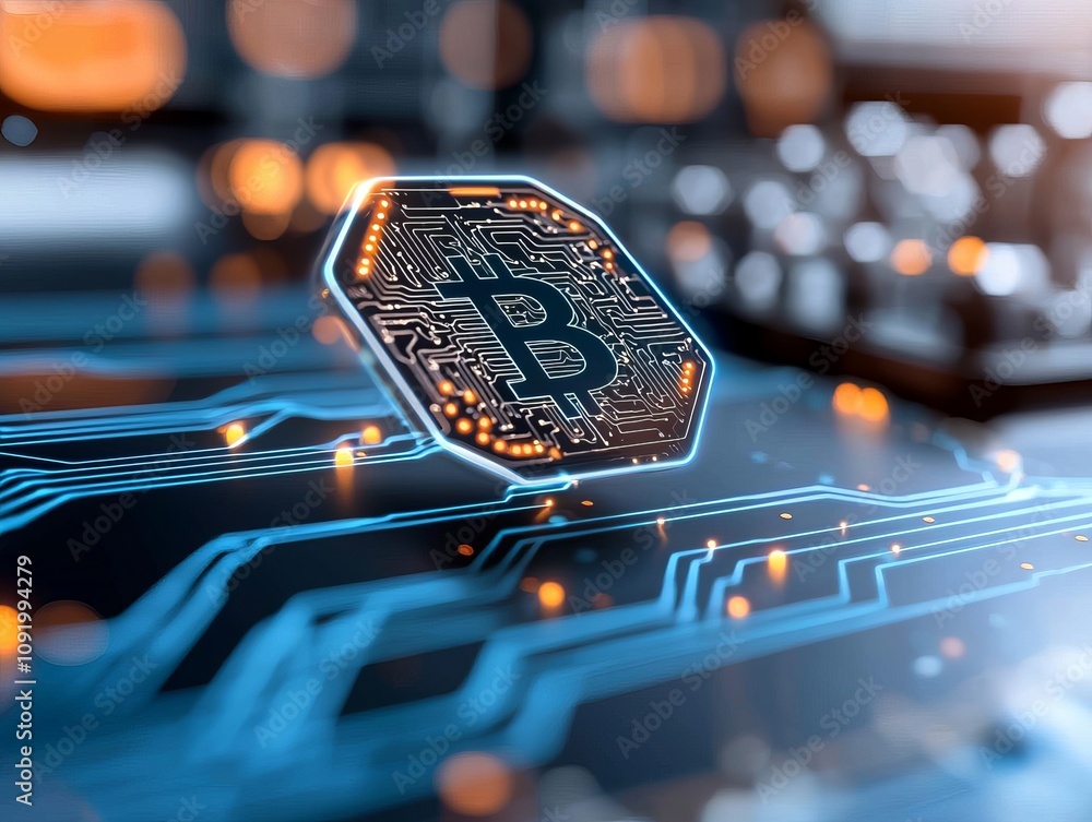 Poster exploring the future of blockchain technology bitcoin innovations and holographic networks in a digi