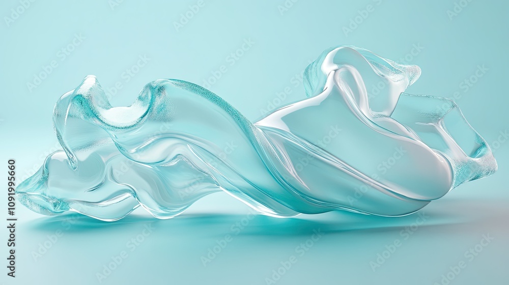 Poster elegant and abstract fluid shape in soft blue color, capturing the essence of movement and gracefuln