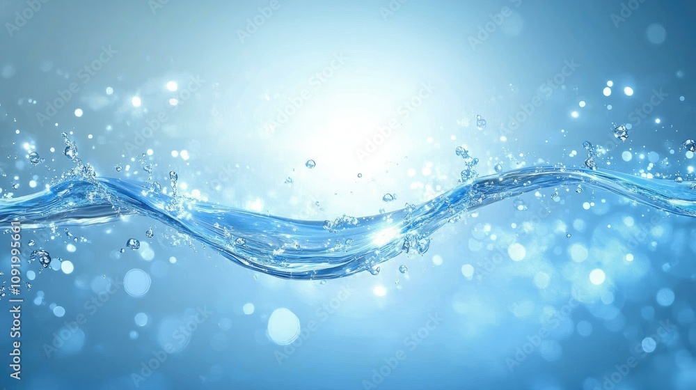 Poster sparkling ripples of clear blue water with motion and light effects creating a serene and refreshing