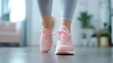 Running workout session home gym fitness activity indoor space close-up healthy lifestyle