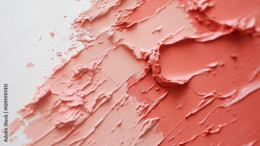 Poster abstract texture of coral paint application on white canvas, highlighting artistic methods and creat