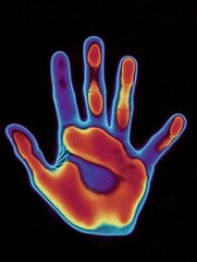 Naklejka premium Colorful thermal hand print on black background