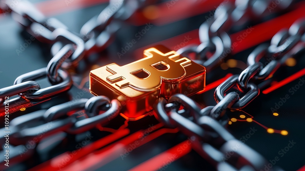 Poster innovative blockchain network design featuring glowing cubelike nodes digital landscape graphic visu