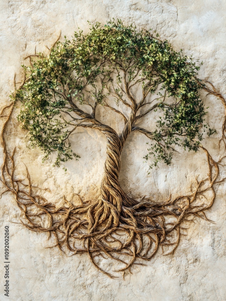 Leinwandbilder an abstract tree of life displays swirling branches and deep roots, capturing the essence of harmony