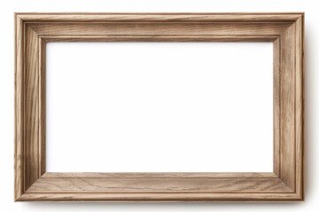 Empty wooden picture frame on white background.