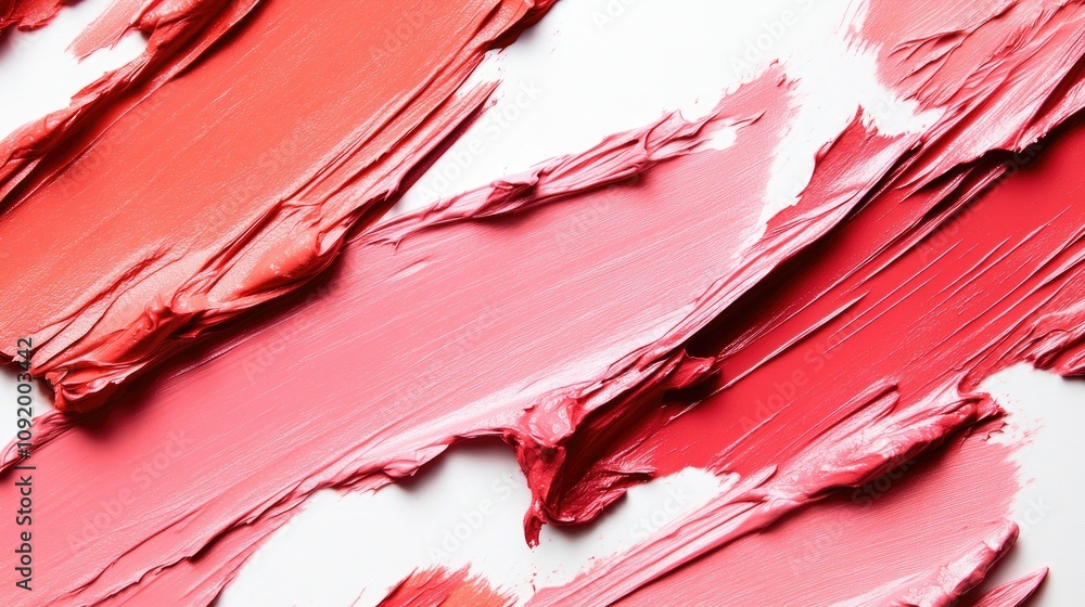 Poster colorful brush strokes of red and pink paint on a white canvas creating a dynamic abstract art backg