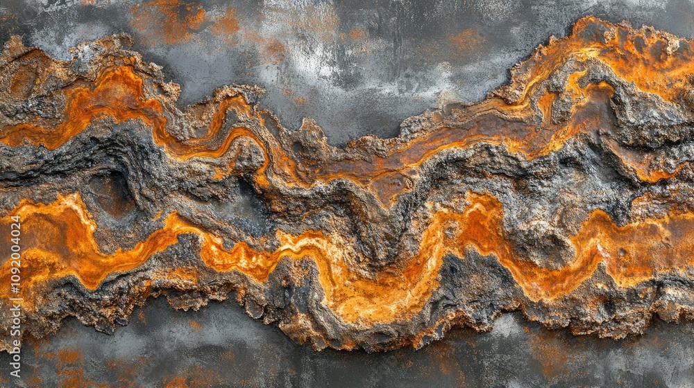 Poster abstract rust texture with waves of warm orange and cool gray tones creating a unique industrial and
