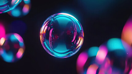 Vibrant floating bubbles in glossy gradient background