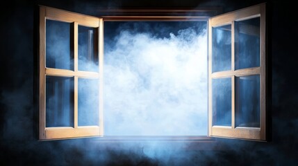 Open window with smoke creating a dramatic atmosphere.