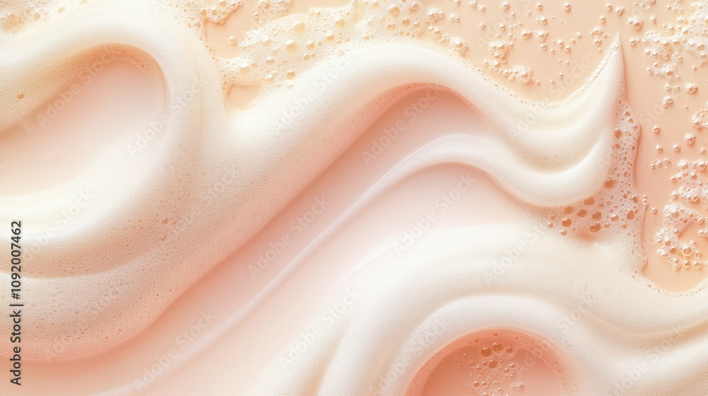Poster soft creamy foam swirls on a light peach background creating a serene and calming aesthetic for food
