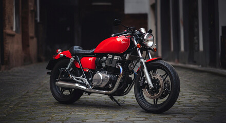 Fototapeta premium Classic Red Motorcycle on Street