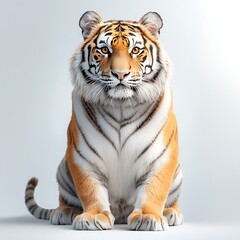 Obraz premium An illustration of a majestic tiger sitting gracefully on an isolated white background, showcasing its powerful and elegant stance with detailed fur patterns and piercing eyes.