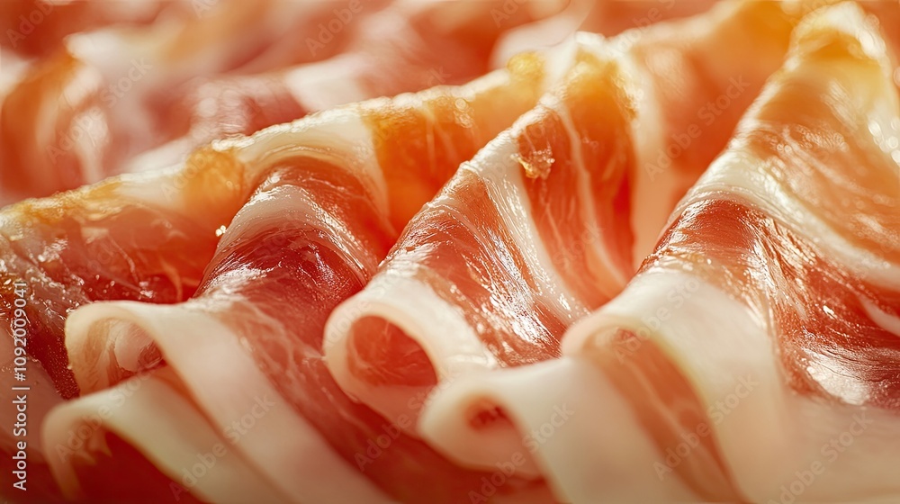 Poster delicately sliced prosciutto curled in beautiful natural patterns creating an elegant and appetizing