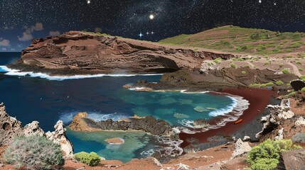 beautiful beach with stars above the sky