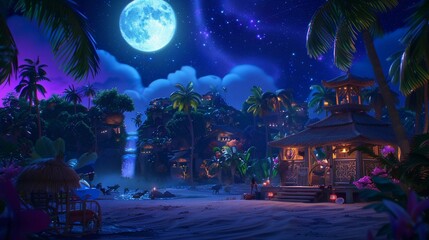 beautiful village under the moon