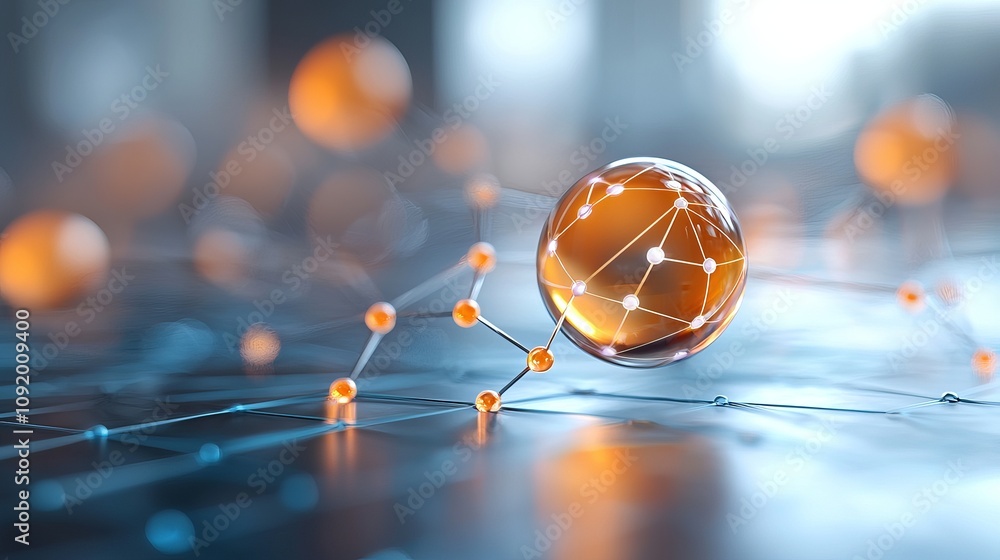 Poster radiant orblike nodes representing siamrat blockchain concept digital workspace abstract art modern 