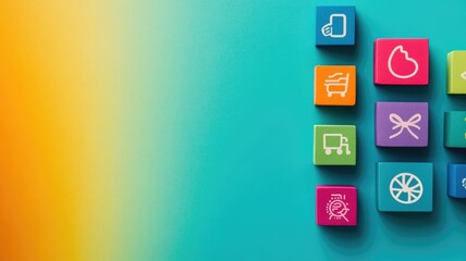 Colorful app icons on vibrant gradient background