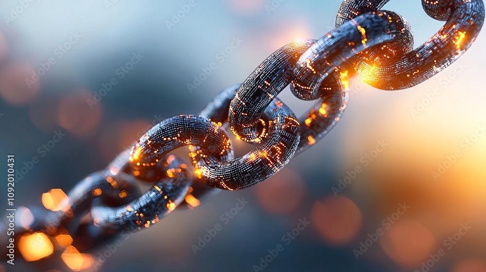 Poster futuristic blockchain technology digital realm visual art metallic hues close-up view innovation in 