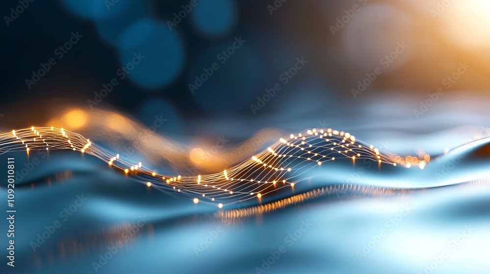 Poster exploring the futuristic landscape of luminescent nodes emitting radiant energy in a sci-fi blockcha