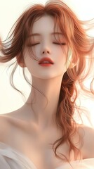 Naklejka premium A dynamic model woman flipping her hair, her pose lively and confident, isolated on a white background