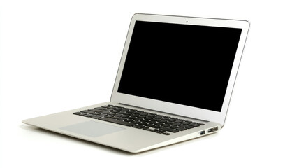 Silver laptop with black keyboard and blank screen Thin portable design