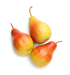 Fresh ripe juicy pears isolated on white, top view