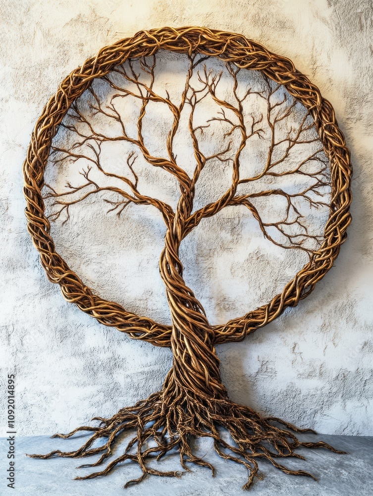 Aufkleber A detailed sculpture of a tree of life features intertwined branches and roots that highlight the themes of growth and interconnectedness. Generative AI