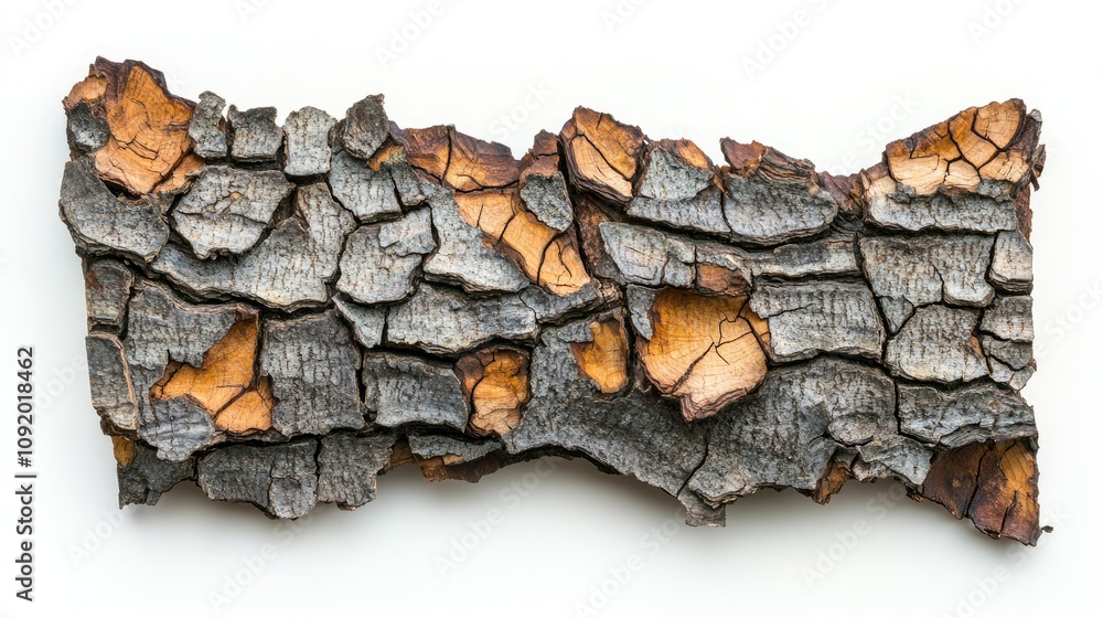 Poster detailed close-up of textured rustic tree bark with irregular patterns and natural earthy tones, ide