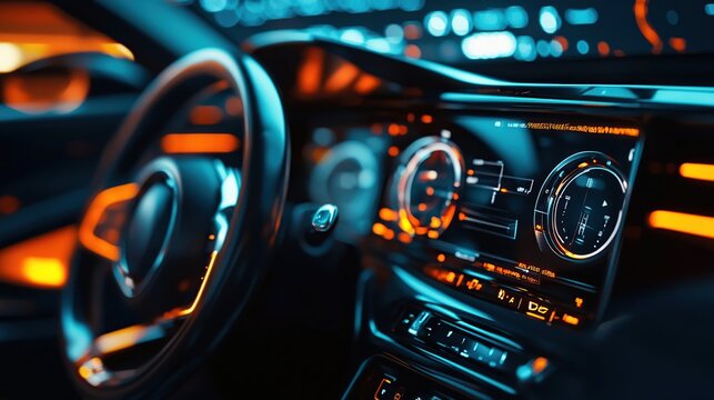 Futuristic Car Interior with Digital Dashboard