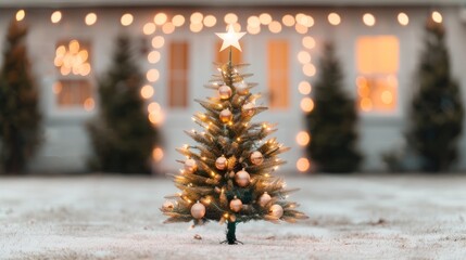 A festive Christmas tree adorned with lights and ornaments.