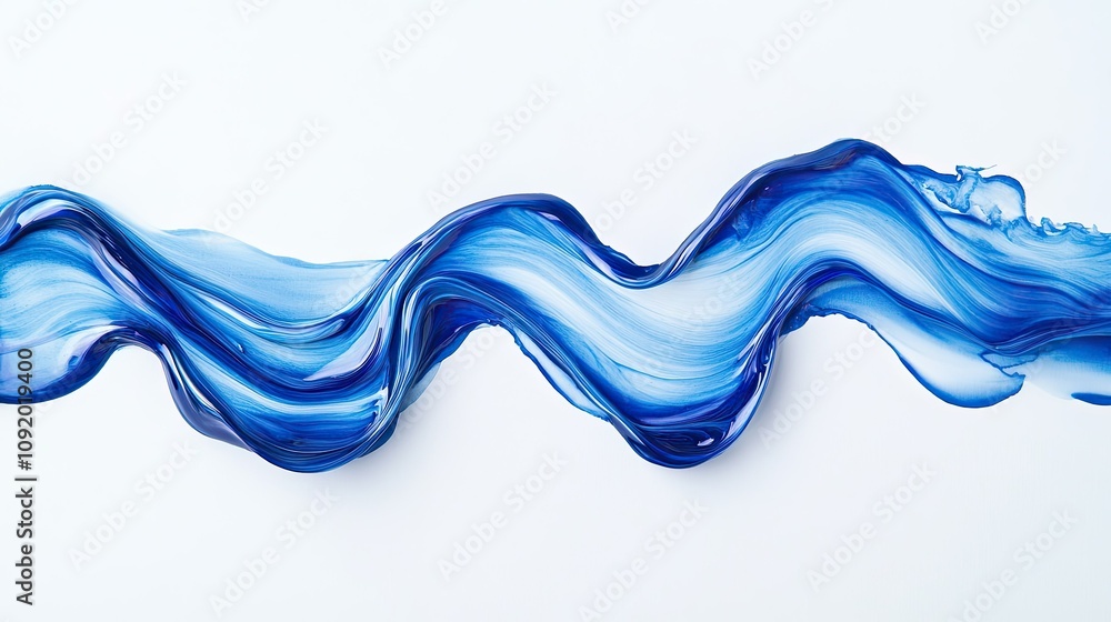 Poster abstract blue wave of paint on white background capturing the flow and movement of color in a fluid 