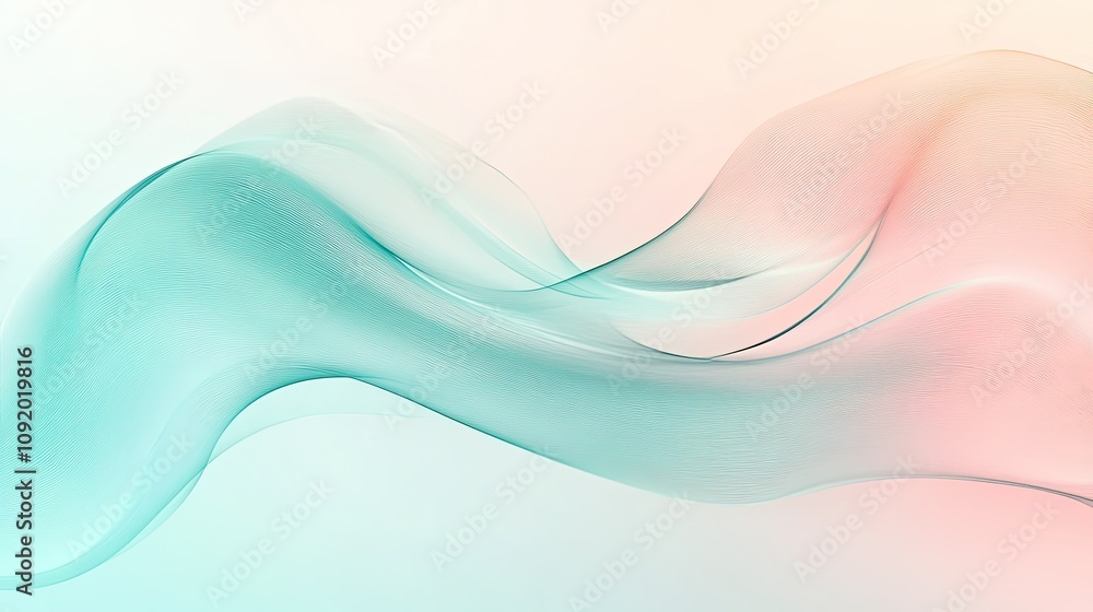 Poster abstract colorful wave illustration with soft gradients in blue and pink hues creating a serene and 