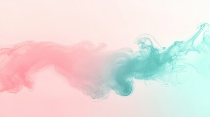 Fototapeta premium Ethereal Swirls of Colorful Smoke Blending Softly Against a Light Background in Shades of Pink and Aqua, Perfect for Abstract Design and Creative Projects