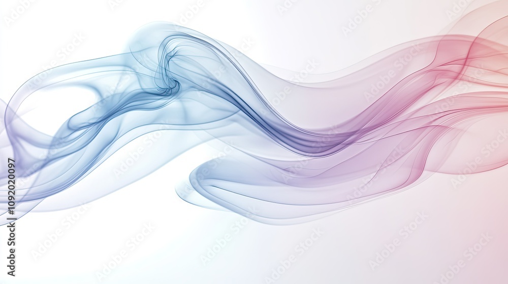 Poster beautiful abstract smoke waves in soft blue and red tones creating a calming flowing pattern on a li