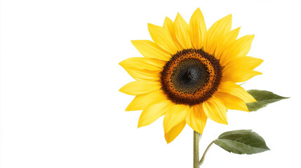 Fototapeta premium A vibrant sunflower with yellow petals and a dark center, showcasing its beauty against a white background.