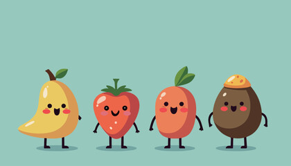 Fototapeta premium Cute Cartoon Fruits