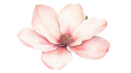 Naklejka premium A delicate pink magnolia flower with soft petals and a central cluster of stamens, showcasing natural beauty and elegance.