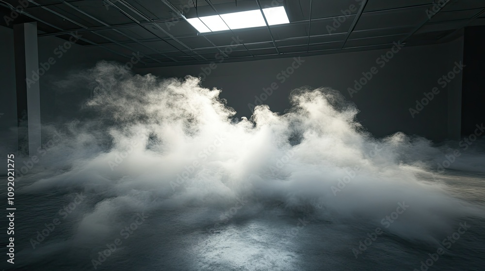 Poster ethereal fog rising in a dimly lit space creating an atmosphere of mystery and calm with soft light 