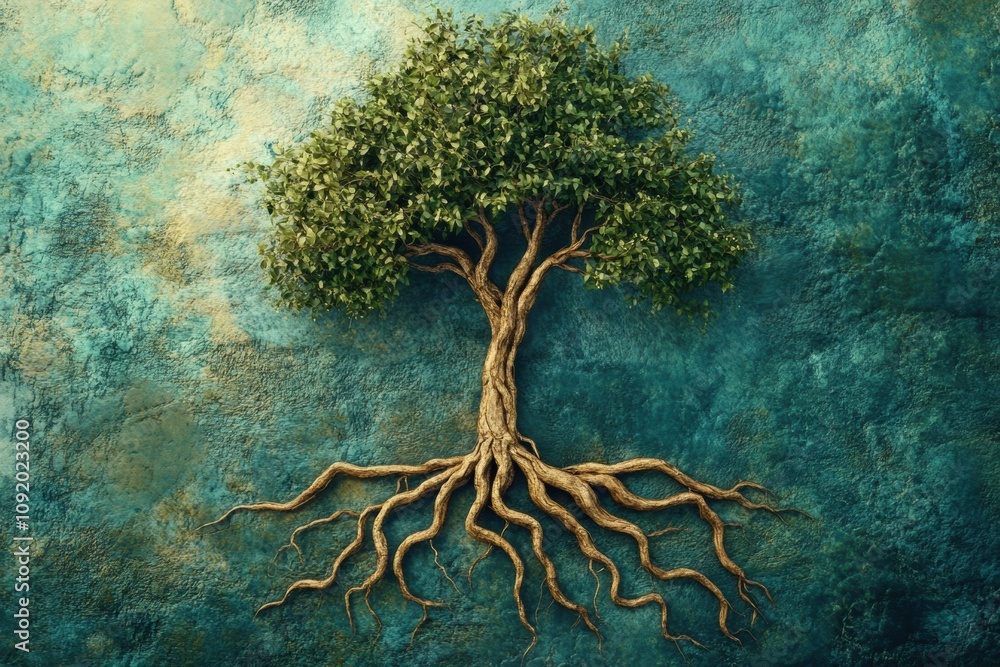 Leinwandbilder this artwork features a tree of life with lush branches and deep roots, emphasizing themes of growth