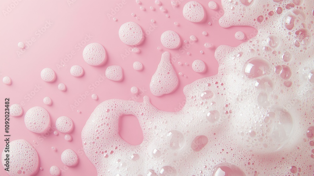 Poster soft pink background with bubble foam texture creating an aesthetic and playful atmosphere for beaut