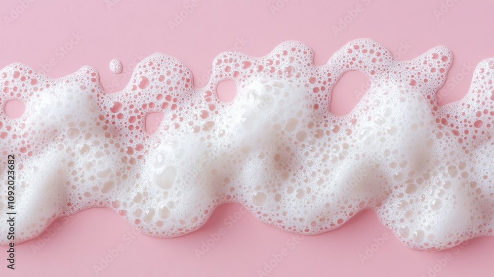 Aufkleber white soap foam bubbles arranged in a wave-like pattern on a smooth pink background.