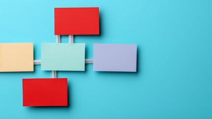 Colorful cards arranged on a blue background.