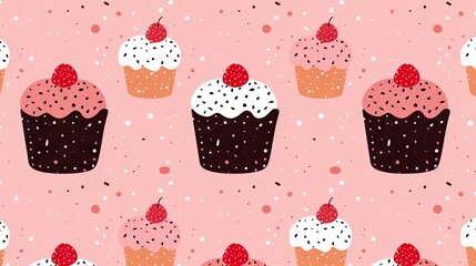 Naklejka premium Colorful cupcake pattern on a pink background.