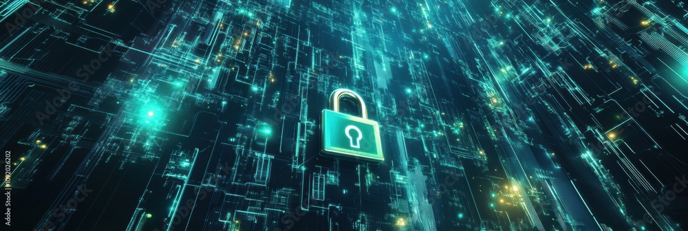 Aufkleber Combination of padlocks and keys creates a vibrant digital backdrop illustrating themes of security and encryption in modern technology. Generative AI