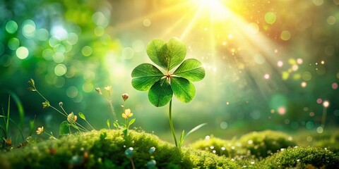 Captivating Double Exposure Photography of a Four Leaf Clover Blending with Nature's Elements to Symbolize Luck and Prosperity in a Beautiful Artistic Composition